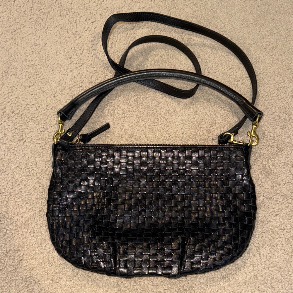 Clare V. Petit Moyen Woven Bag Black Checker
